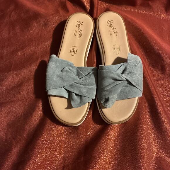 Seychelles Coast Blue Suede Knot Slide Sandals Women's Size 8 Slip-On - Picture 1 of 6